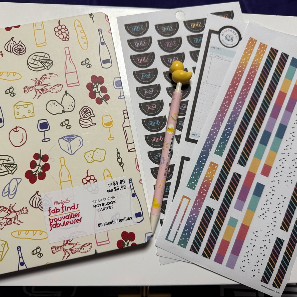 🧚🏻‍♀️ Notebook Pen and Sticker Bundle with Colorful Stickers and Ducky Pen